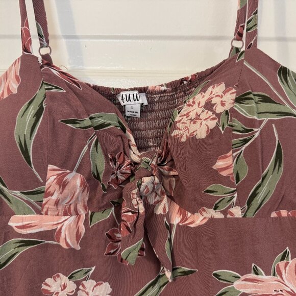 Mauve / Hawaiian AUW Retro Floral Midi Dress / Sundress - Sz L - Picture 3 of 7